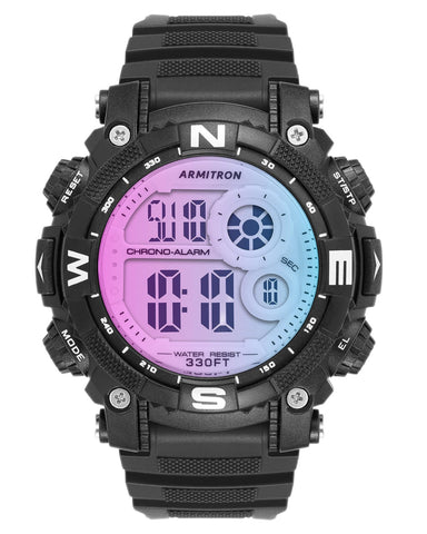 Armitron Unisex Digital Chronograph Rainbow Dial Black Resin Strap Watch, 40/8284RBB