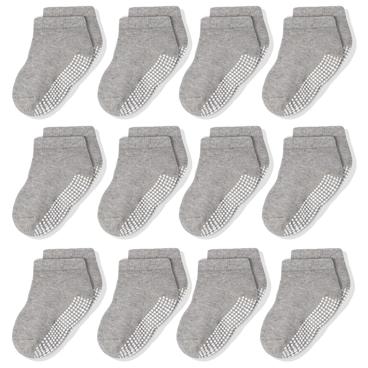 CozyWay 12 Pack Non-Slip Ankle Grip Low Cut Toddler Socks for Boys and Girls with Round Dotted Grippers, Unisex, Gray, 3-5 Years Old
