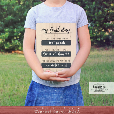 First Day of School Last Day of School Wooden Chalkboard Sign for Kids (First Day - Natural)