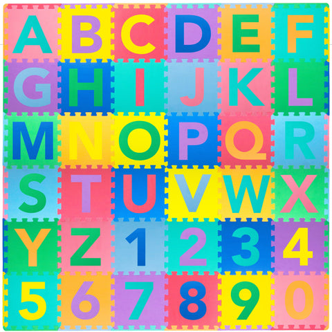 ProSource Kids Puzzle Alphabet, Numbers, 36 Tiles and Edges Play Mat, 12" by 12", Abc & 123