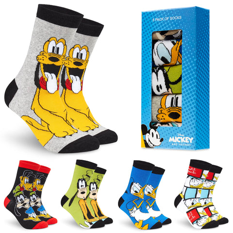 Disney Donald Duck Mens Crew Socks 5 Pack Ankle Socks, Soft Breathable, Comfy Casual, Sports, Work Socks - Pluto, Goofy Novelty Funny Gifts for Men (Multi Goofy)