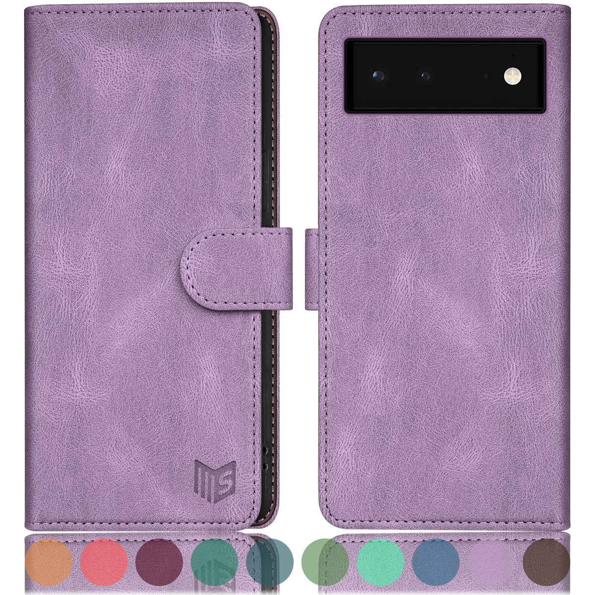 SUANPOT for Google Pixel 6A case with [Credit Card Holder][RFID Blocking],PU Leather Flip Book Protective Cover Women Men for Pixel 6A Phone case Lilac Purple