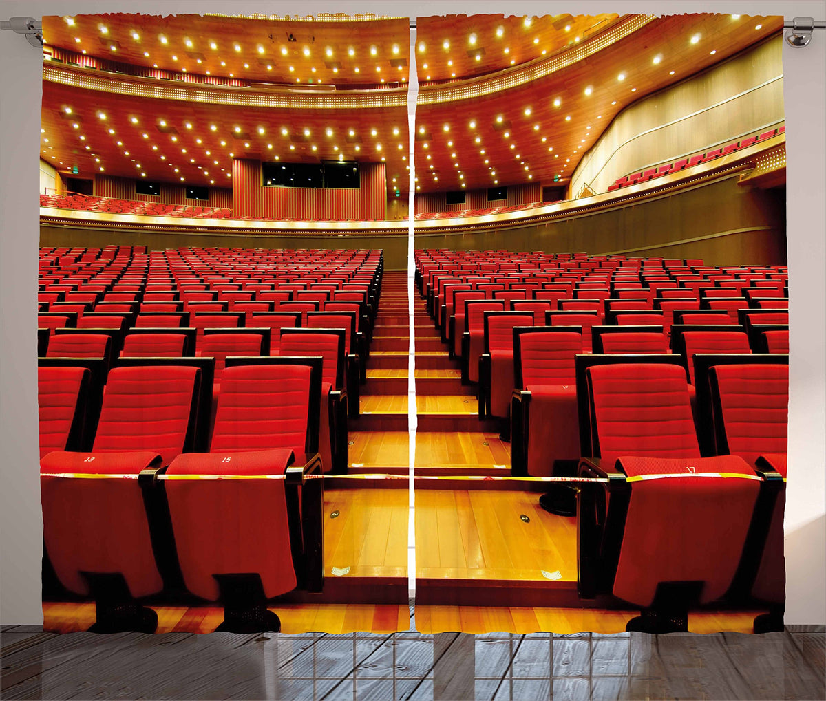 Ambesonne Musical Theatre Curtains, China National Grand Theater Hall Chairs Auditorium Eastern Imagery, Living Room Bedroom Window Drapes 2 Panel Set, 108" X 84", Maroon
