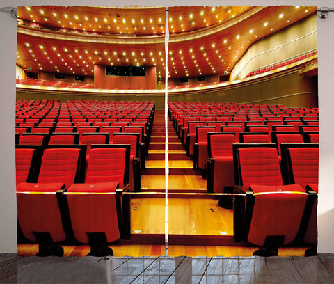 Ambesonne Musical Theatre Curtains, China National Grand Theater Hall Chairs Auditorium Eastern Imagery, Living Room Bedroom Window Drapes 2 Panel Set, 108" X 84", Maroon