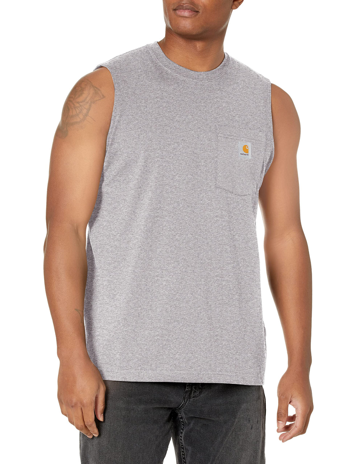 Carhartt Men's Workwear Pocket Sleeveless Midweight T-Shirt Relaxed Fit,Heather Gray,Small