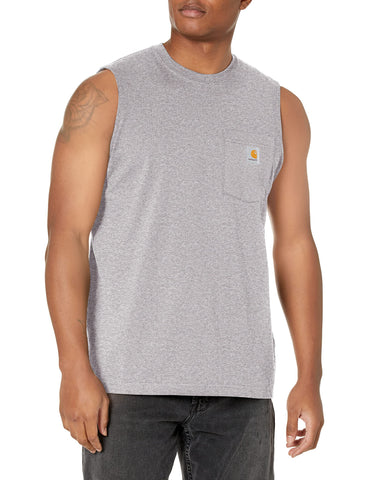 Carhartt Men's Workwear Pocket Sleeveless Midweight T-Shirt Relaxed Fit,Heather Gray,Small