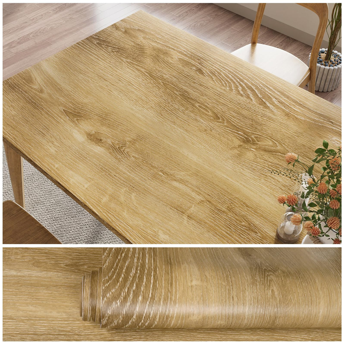 VEELIKE Natural Oak Wood Contact Paper Peel and Stick Brown Wood Wallpaper Waterproof Wood Grain Contact Paper for Countertops Cabinets 15.7''x118'' Adhesive Light Wood Vinyl Wrap for Walls Desk Table