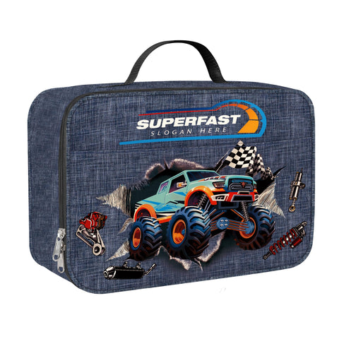 Clastyle Blue Truck Car Insulated Lunch Bag for Kids Boy, Speed Racer Portable Large Thermal Cooler Lunch Box Bag for School