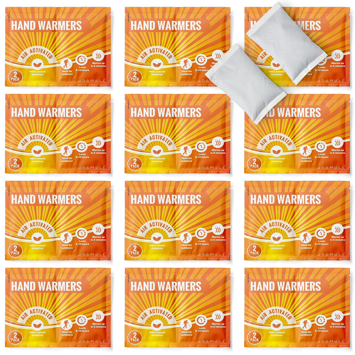 Bramble - 24 Hand Warmers Disposable (12 Packs), Pocket Glove Warmers - Suitable for Outdoor Activities, Hiking, Golf, Football - Lasts 8 Hours +