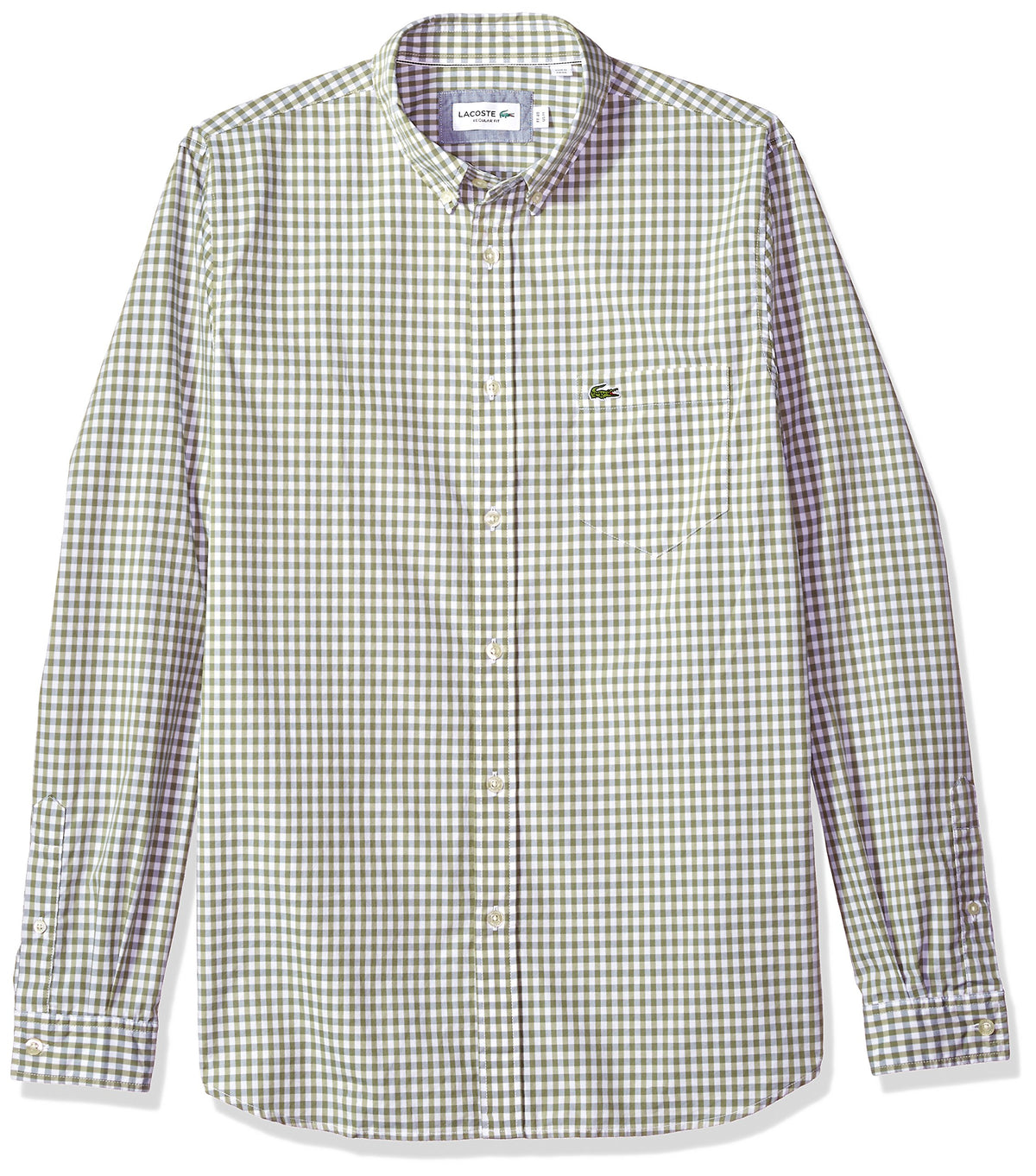 Lacoste Men's L/s Bd W/pkt Gingham Poplin Regular Fit, Ch9559 Shirt, Slate/White, 45