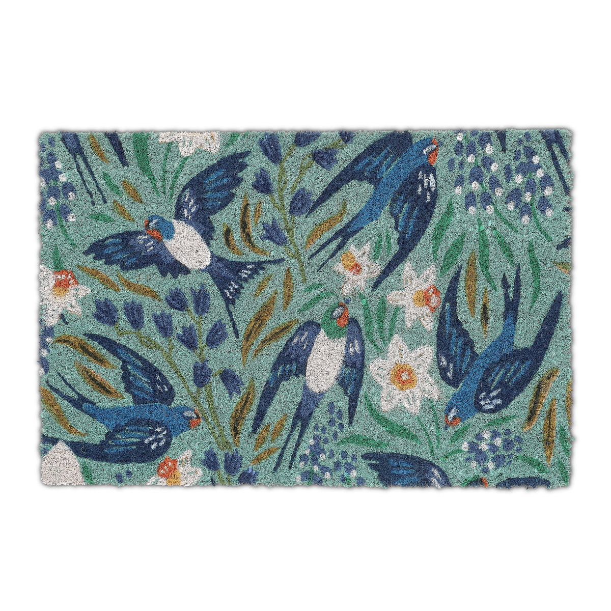 Relaxdays Colourful Swallows Flowers Birds Welcome Doormat, 40x60 cm, Door Mat Inside & Outside, Non-Slip, Multicoloured
