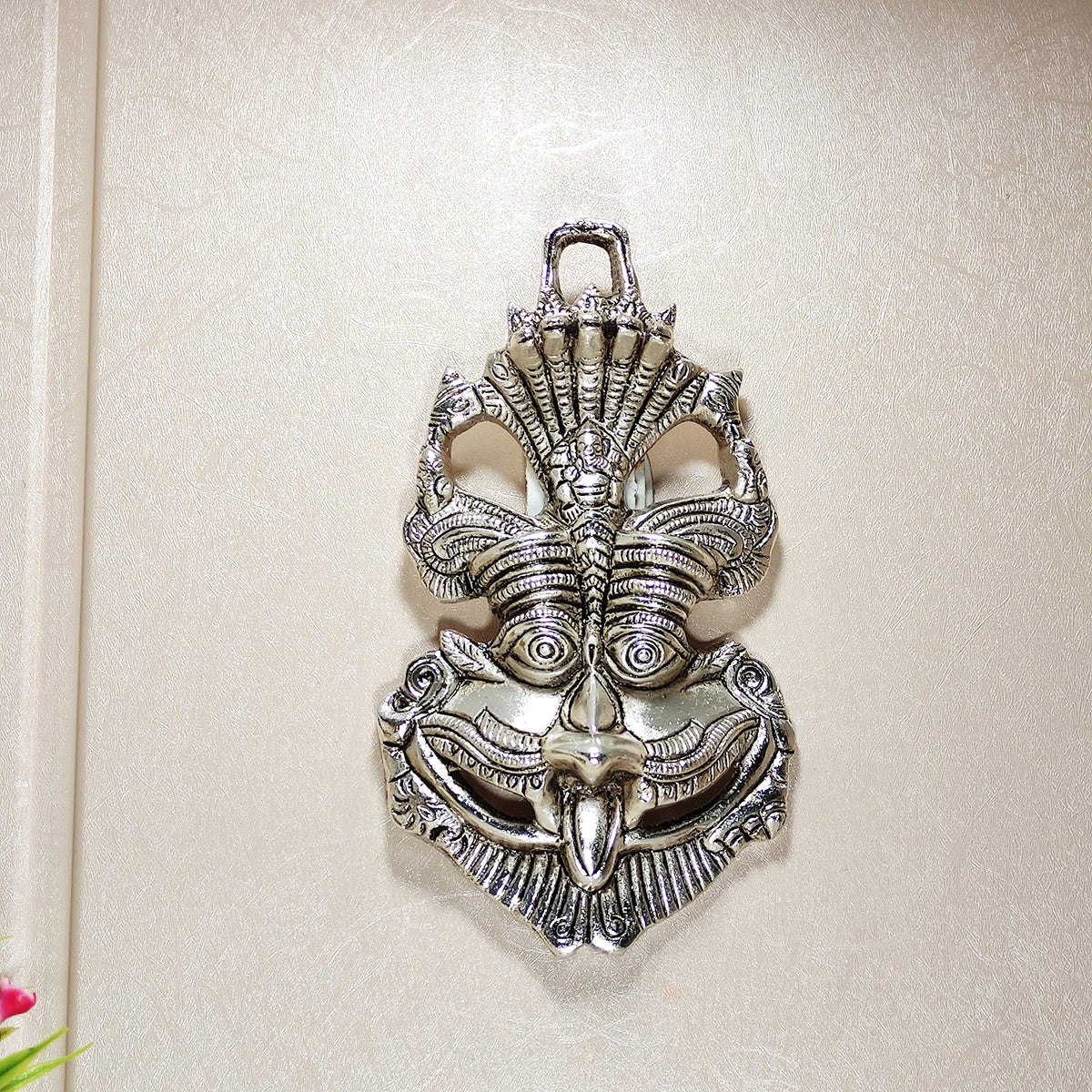 KridayKraft Metal Nazar Battu with Naag Ganesha for Evil Eye Protection and Nazar Suraksha (Bad Eye), Suraksha Kawach Mask for Home,Office Wall & Door Hanging Decor Accessories . (Silver)