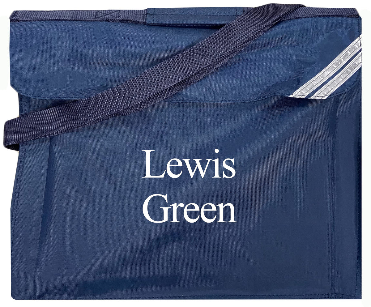 Kids Essentials Personalised Name School Book Bag Embroidered Colours Back to School Bag (Navy)