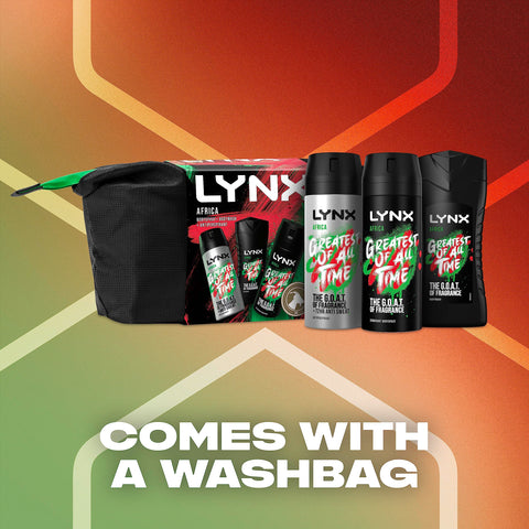 LYNX Africa Washbag Deodorant Gift Set Body Wash, Body Spray and Anti-perspirant perfect for his daily routine 3 piece