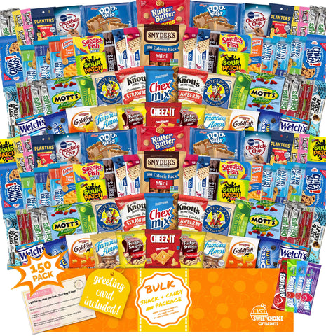 Snack box Care Package (150) Variety Snacks Holiday Gift Box Bulk Snacks - College Students, Military, Work or Home - Over 9 Pounds of Snacks! Snack Box Fathers gift basket gifts for men