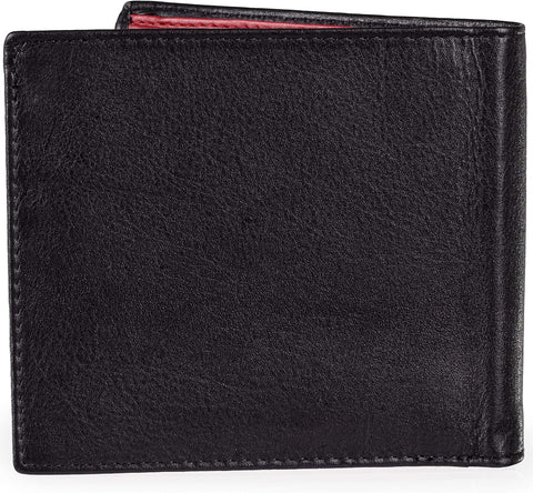 Mens Genuine Leather Wallet - Nappa by Pierre Cardin | RFID Blocking | Soft, Smooth, Durable & Crease Proof Bi-Fold Gents Wallet (Black/Red Inner)