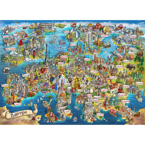 Exploring Europe 1000 Piece Jigsaw Puzzle |Map Jigsaw Puzzle | Sustainable Puzzle for Adults | Premium 100% Recycled Board | Great Gift for Adults | Gibsons Games