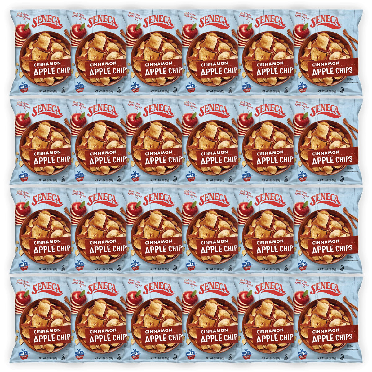Seneca Cinnamon Apple Chips | Made from Fresh Apples | 100% Red Delicious Apples | Yakima Valley Orchards | Real Cinnamon | Crisped Apple Perfection | Foil Fresh Bag | 0.7 ounce (Pack of 24)