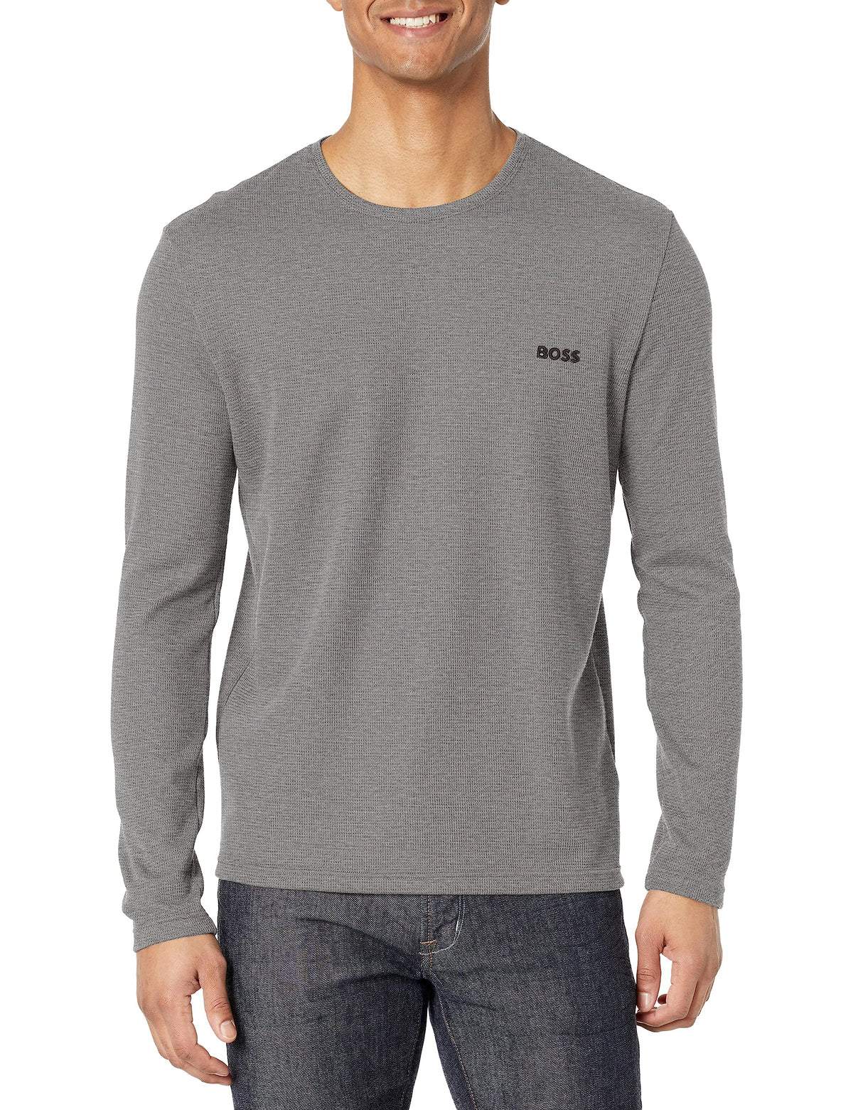BOSS Men's Waffle Long Sleeve Shirt, high Rise Grey, L