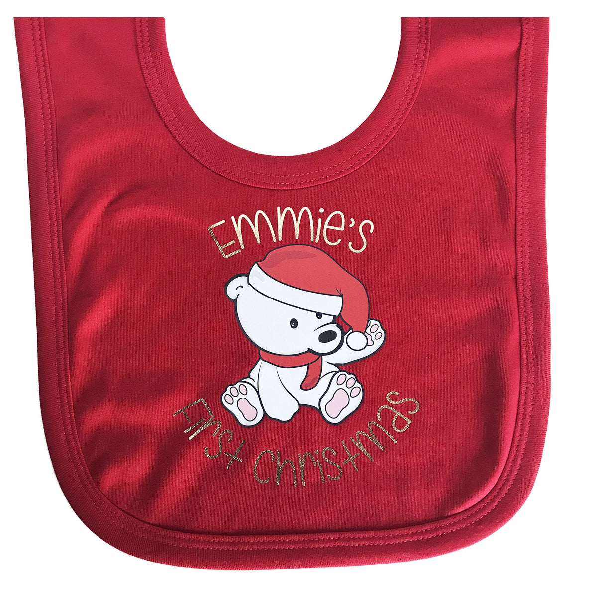 Babys First Christmas Personalised Baby Red Polar Bear Bib - Babies Gift