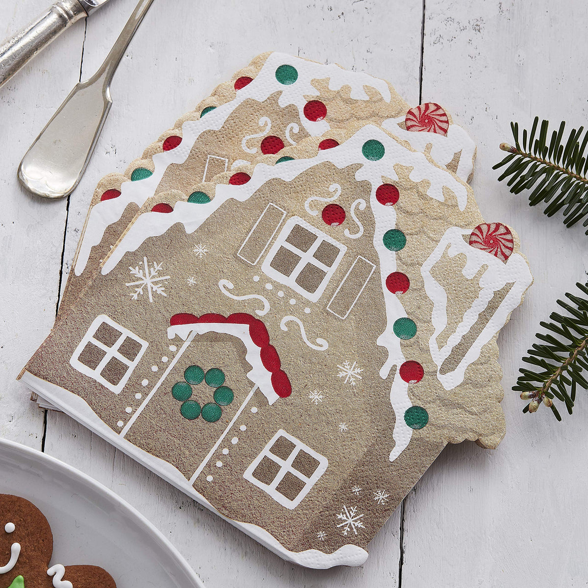 Ginger Ray Gingerbread Shaped Christmas Party Paper Napkins 16 Pack Let It Snow