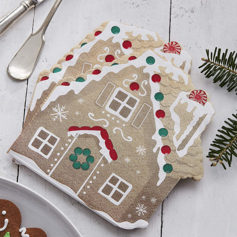 Ginger Ray Gingerbread Shaped Christmas Party Paper Napkins 16 Pack Let It Snow