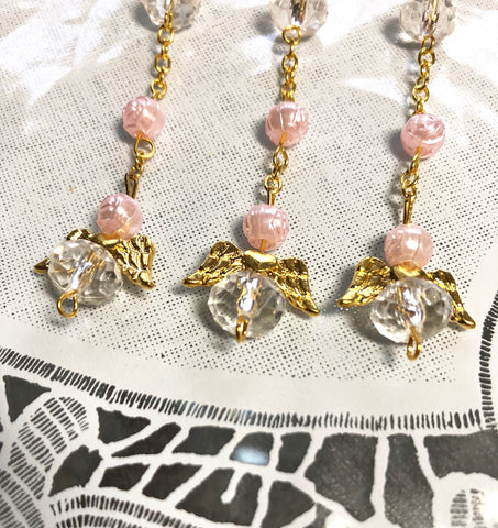 24 Pcs Pink/Gold Mini Rosary baptism Favors with Angels for Boy and Girl Recuerdos de Bautizo Finger Rosaries Gold Plated