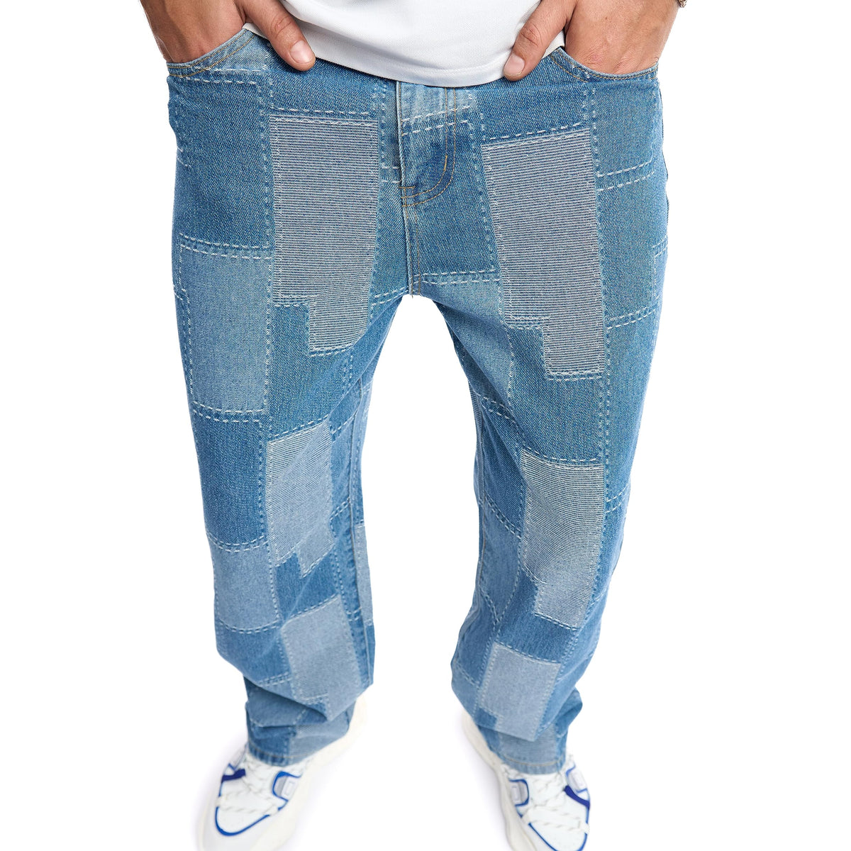 WEIBUMAOYI Men's Loose Fit Pants Relaxed-Fit Men Jeans Washed Oversize Straight Leg Carpenter Jean(721-blueoose006-32)