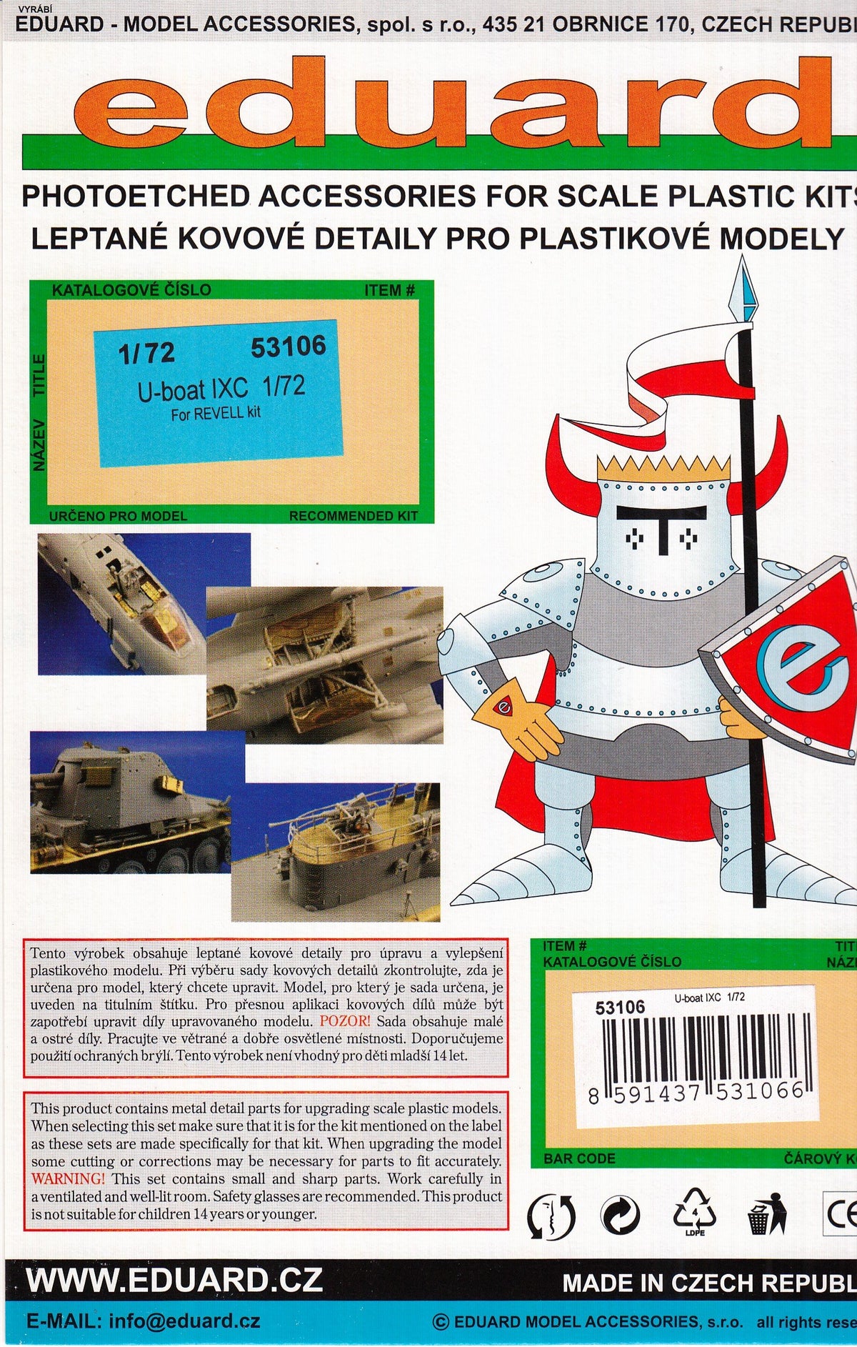 Eduard EDU53106 1:72 Color PE - U-Boat IXC Detail Set (for use with The Revell kit) MODEL KIT ACCESSORY