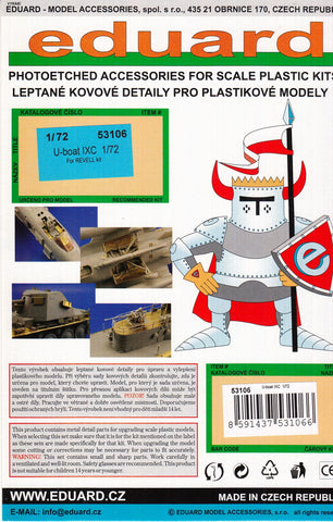 Eduard EDU53106 1:72 Color PE - U-Boat IXC Detail Set (for use with The Revell kit) MODEL KIT ACCESSORY
