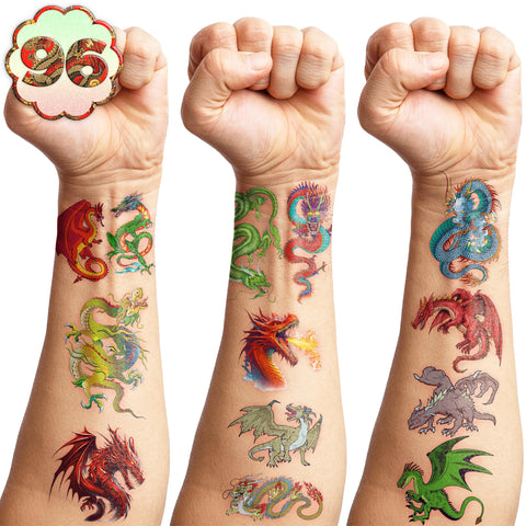 Dragon Temporary Tattoos Birthday Party Supplies Favors Decorations Knight Dragon Super Cute Fake 88PCS Tattoos Stickers for Kids Boys Girls School Classroom Rewards Gifts Ideal Halloween