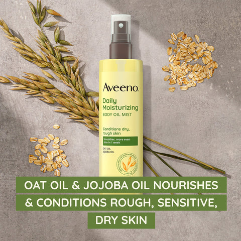 Aveeno Daily Moisturizing Body Oil Mist with Oat & Jojoba Oil for Dry Sensitive Skin, Nourishing Body Spray for Smoother Skin, Paraben-, Silicone- & Alcohol-Free, Twin Pack, 2 x 6.7 fl. oz