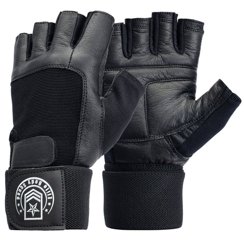 Weight Lifting Gloves - Soft Leather Gym Gloves With Wrist Support + Double Stitched Fingers And Palm - Breatheable Mesh Lycra On Back + Easy Open Finger Tab Size Adjuster, Size XL