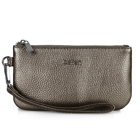 befen Leather Coin Pouch Purses Change Holder Wallet Card Slots with Wristlet Strap (Metallic Pewter)