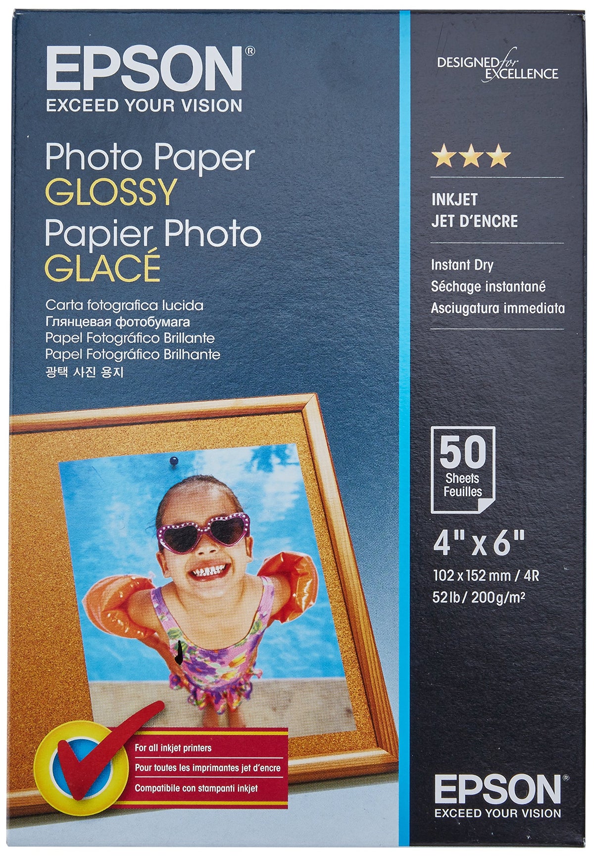 Epson Photo Paper Glossy, 4 x 6 Inches, 50 Sheets (S041809)