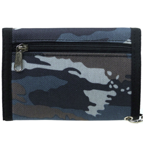 Mens Boys Camouflage Canvas Tri-Fold Wallet with Chain & Clip CAMO Slim-Arctic Grey