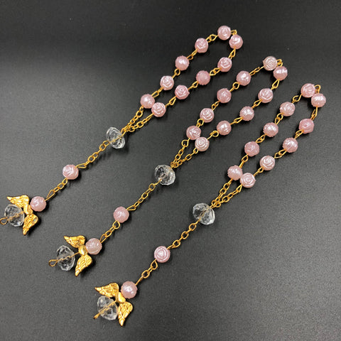 24 Pcs Pink/Gold Mini Rosary baptism Favors with Angels for Boy and Girl Recuerdos de Bautizo Finger Rosaries Gold Plated