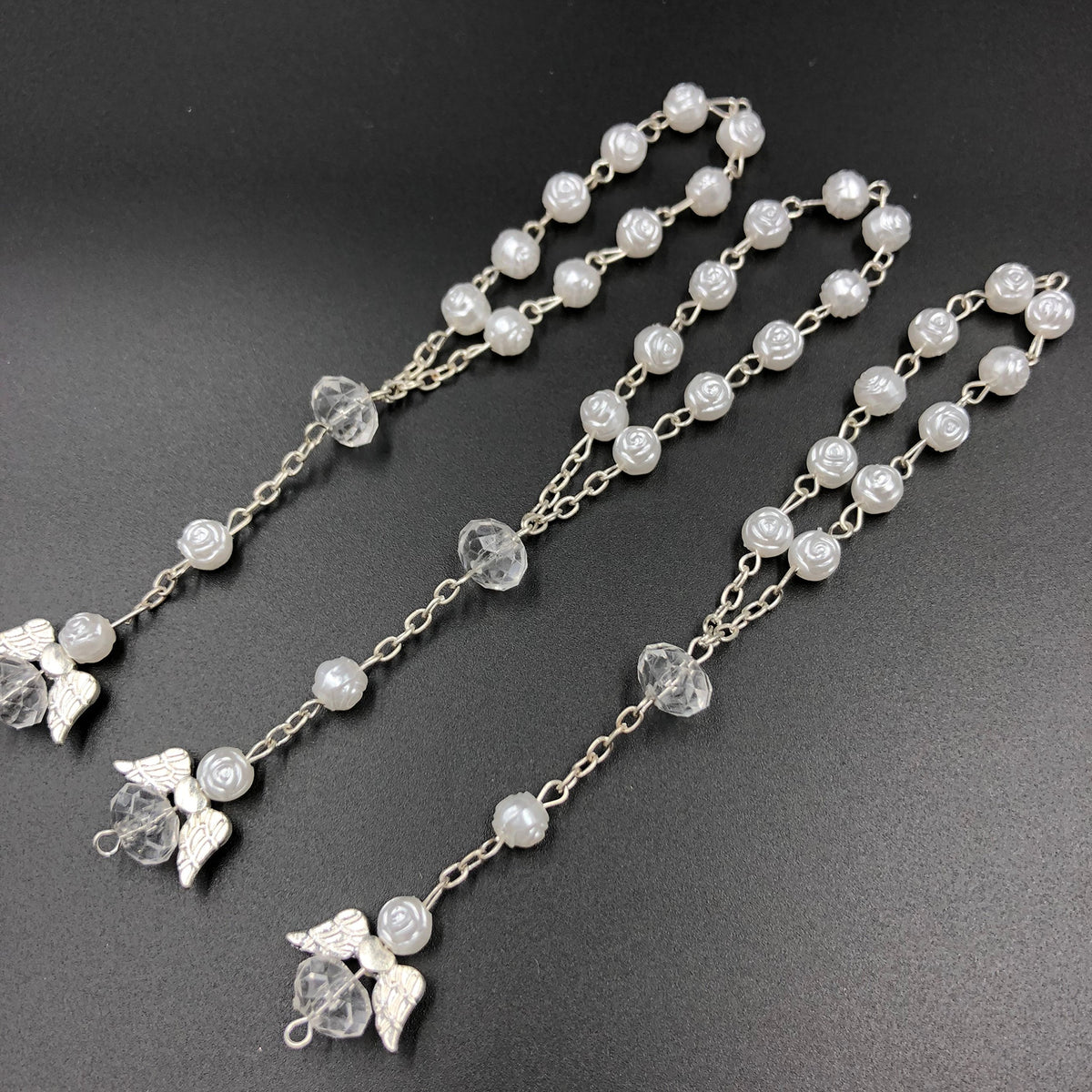 24 Pcs White Mini Rosary baptism Favors with Angels for Boy and Girl Recuerdos de Bautizo Finger Rosaries Silver Plated