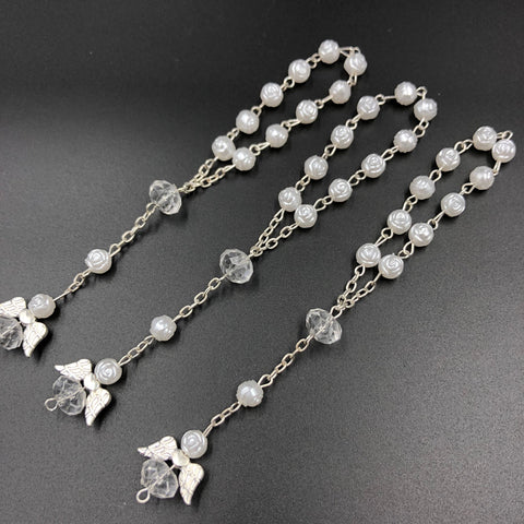 24 Pcs White Mini Rosary baptism Favors with Angels for Boy and Girl Recuerdos de Bautizo Finger Rosaries Silver Plated