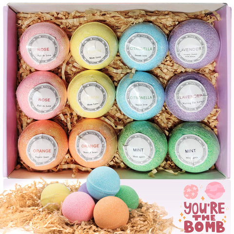 Bath Bombs Gift Set, TTRwin Natural Vegan Spa 12 Fizzy Bubble Bath Bomb Kit with Different Organic Essential Oils?Birthday Gift idea for Her, Women, Men, Kids and Teen Girls