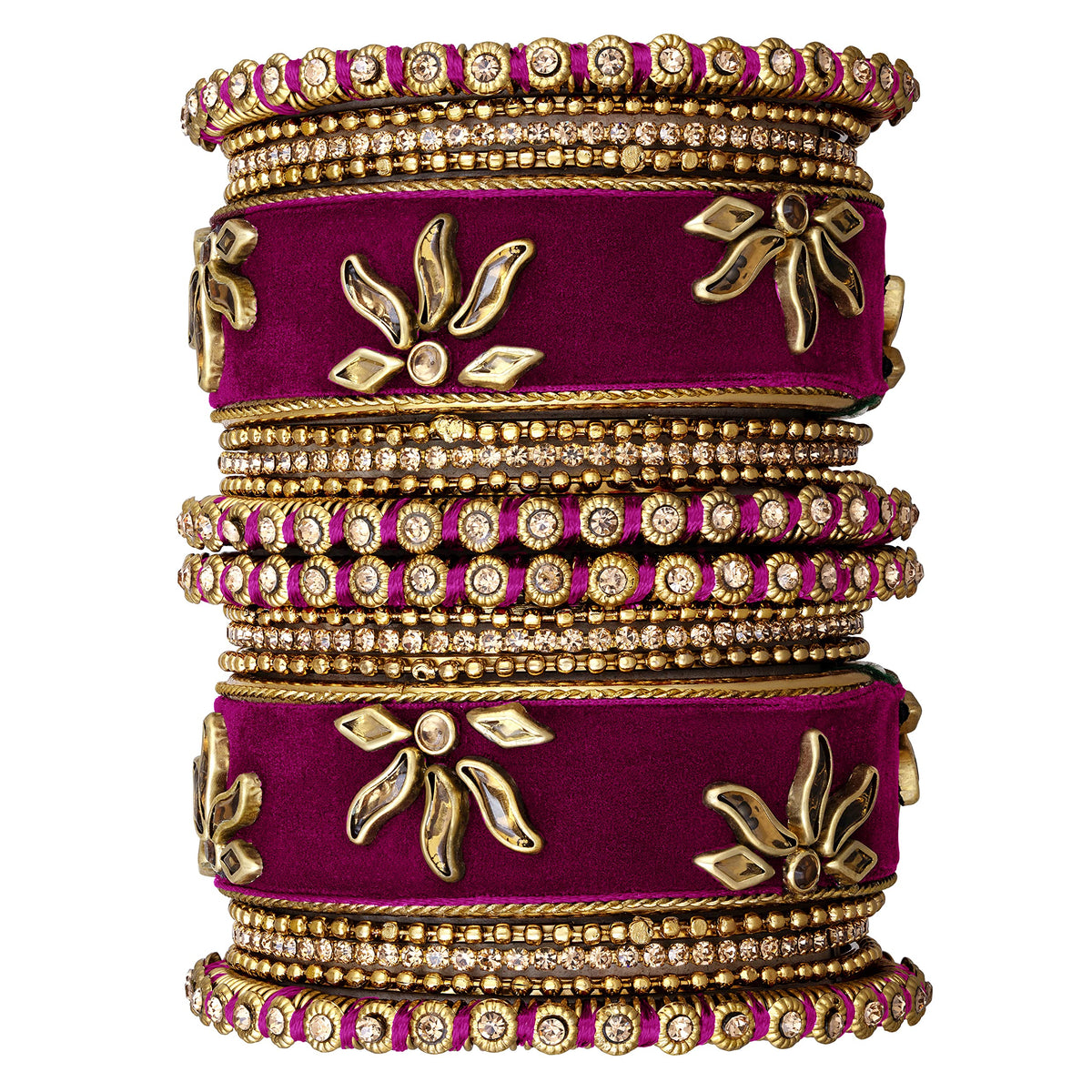 Aheli Matching Floral Velvet Silk Thread Chuda Chura Bangle Set Indian Traditional Bridal Fashion Jewelry for Women Girls (Size - 2.6)