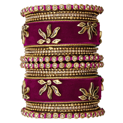 Aheli Matching Floral Velvet Silk Thread Chuda Chura Bangle Set Indian Traditional Bridal Fashion Jewelry for Women Girls (Size - 2.6)