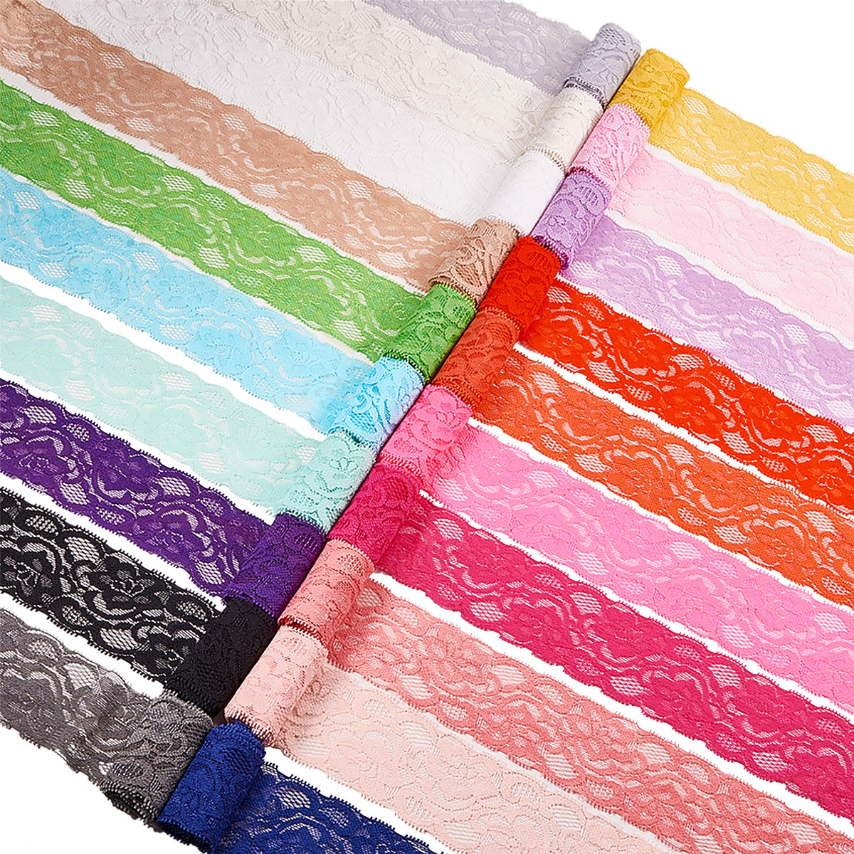 BENECREAT 20 Yards 2 Inch Elastic Lace Fabric Stretch Floral Pattern Trim Ribbon for Headbands Garters Wedding Bouquet Making - 20 Colors, 1 Yard Per Color
