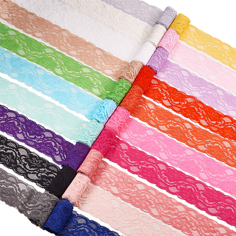 BENECREAT 20 Yards 2 Inch Elastic Lace Fabric Stretch Floral Pattern Trim Ribbon for Headbands Garters Wedding Bouquet Making - 20 Colors, 1 Yard Per Color