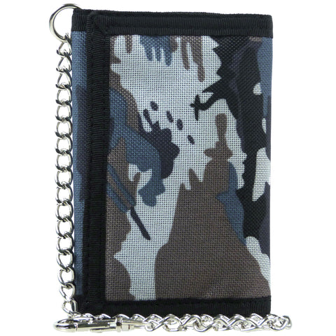 Mens Boys Camouflage Canvas Tri-Fold Wallet with Chain & Clip CAMO Slim-Arctic Grey