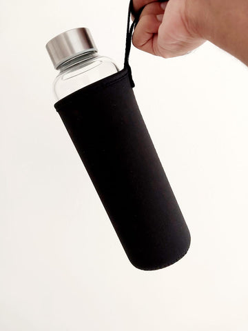 Generic Drinking Glass Bottle Black With Nylon Sleeve 550ml