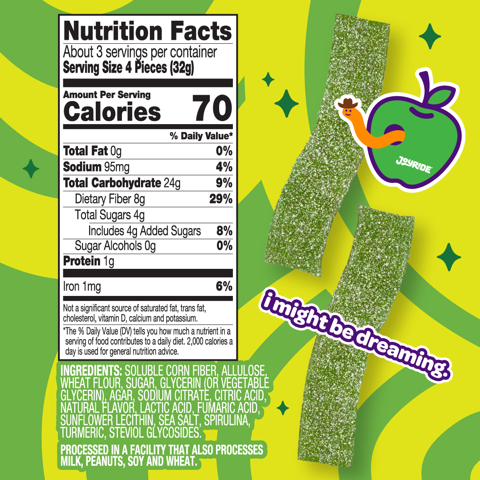 JOYRIDE sweets sour strips all natural candy launch pack four Flavors- pink lemonade , blue raspberry, strawberry, green apple