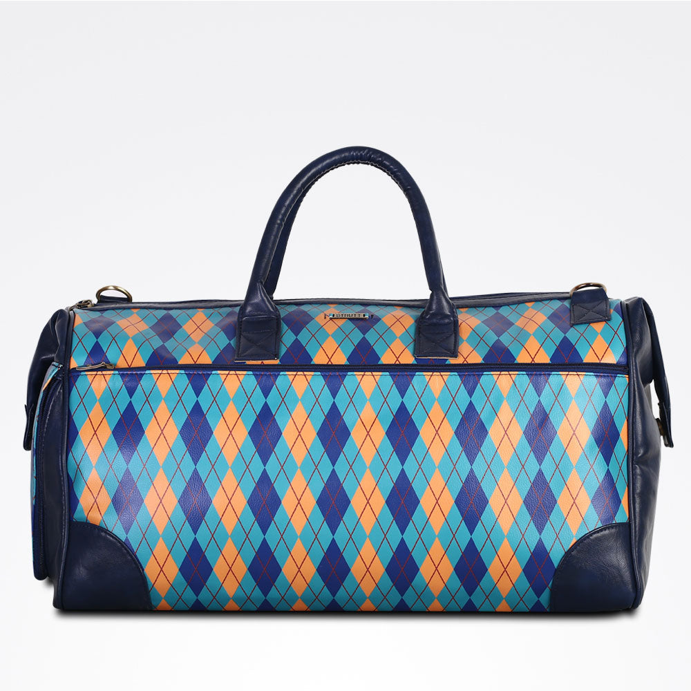 STRUTT 38 Ltr Blue British Check Weekender Bag Travel Multipurpose Duffle Bag