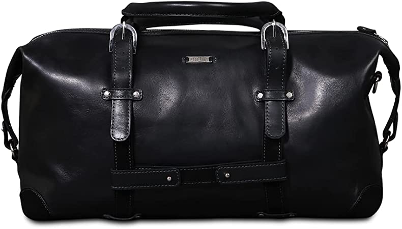 STRUTT 32 Liter Louis - The Black Leather Duffle Bag, Black