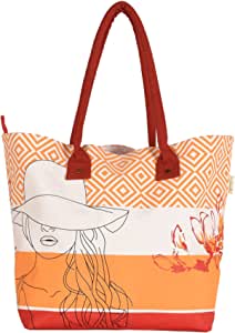 Earthsave All Purpose Tote Bags | Printed Organic Multipurpose Cotton Bags | Cute Hand Bag for Girls | Best for College, Travel | Reusable Shopping Bag | Eco-Friendly Tote Bags (Orange)